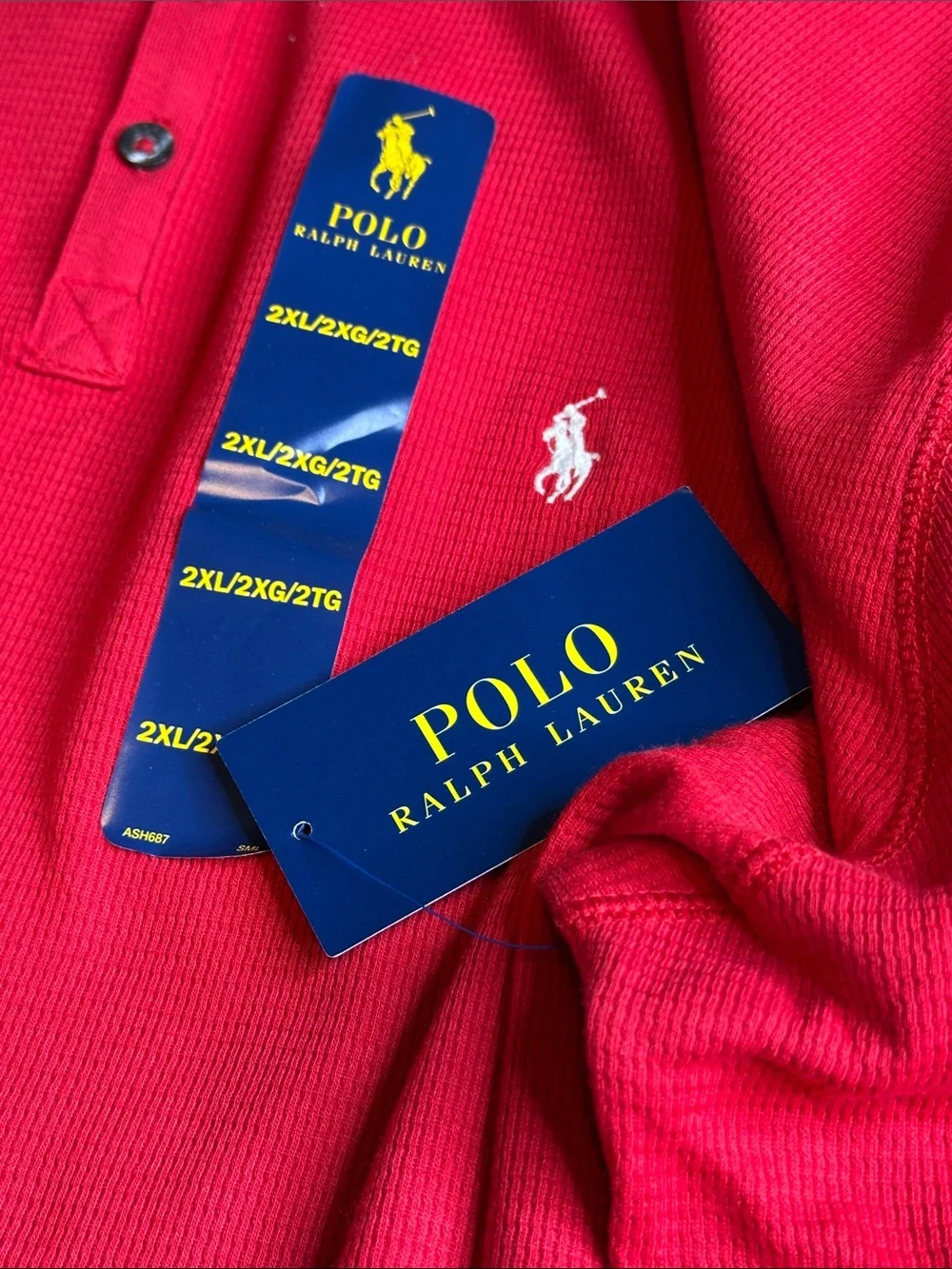NWT Polo Ralph Lauren Red Waffle-Knit Thermal Long-Sleeve Henley Shirt Size 2XL
